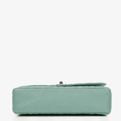 Chanel Medium Double Flap Tasche aus gestepptem Kaviarleder mit silberfarbenen Beschlägen
