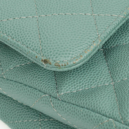 Chanel Medium Double Flap Tasche aus gestepptem Kaviarleder mit silberfarbenen Beschlägen