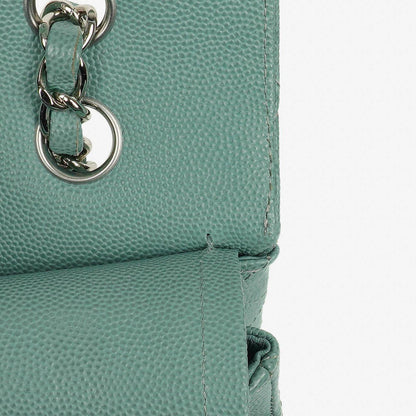 Chanel Medium Double Flap Tasche aus gestepptem Kaviarleder mit silberfarbenen Beschlägen