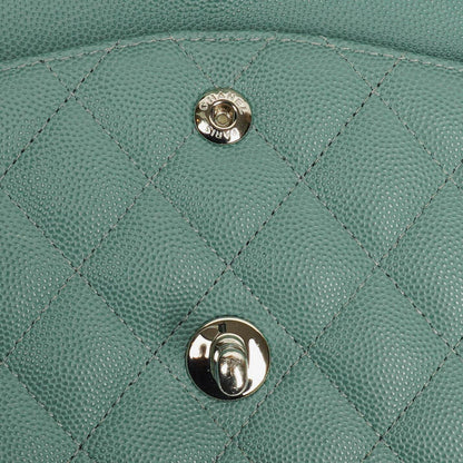 Chanel Medium Double Flap Tasche aus gestepptem Kaviarleder mit silberfarbenen Beschlägen