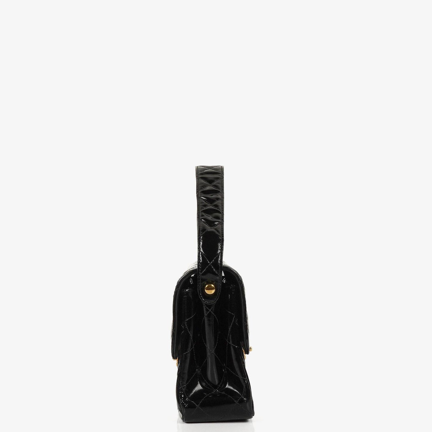 Chanel Mittelgroße Doppelseitige Klappentasche Schwarz Stepp Lackleder 24K Vergoldete Beschläge