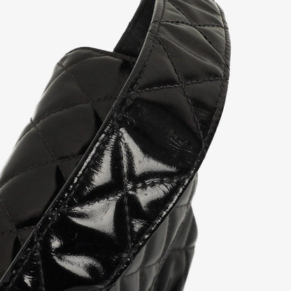 Chanel Mittelgroße Doppelseitige Klappentasche Schwarz Stepp Lackleder 24K Vergoldete Beschläge