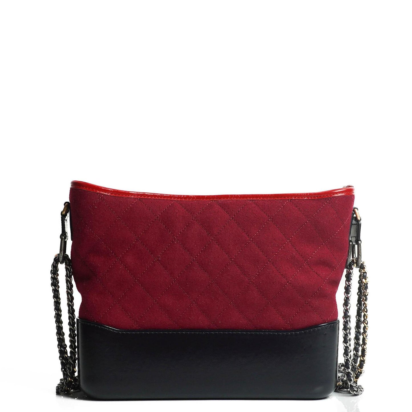 Chanel Medium Gabrielle Hobo Tasche aus bordeauxrotem gestepptem Filz und navyfarbenem Kalbsleder mit goldfarbenen, silberfarbenen und aged-silver Beschlägen