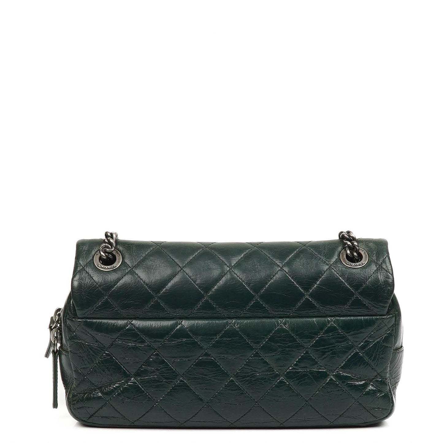 Chanel Medium Single Flap Bag Due Farbe Grün Gequiltetes Glänzendes Kalbsleder Ruthenium-Beschläge