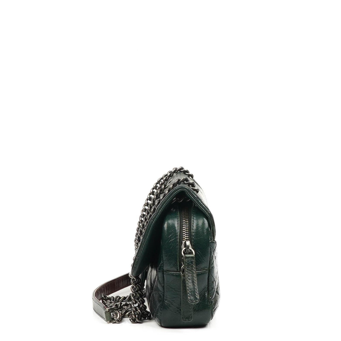 Chanel Medium Single Flap Bag Due Farbe Grün Gequiltetes Glänzendes Kalbsleder Ruthenium-Beschläge