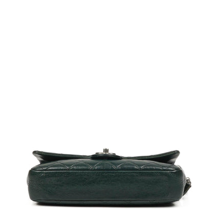 Chanel Medium Single Flap Bag Due Farbe Grün Gequiltetes Glänzendes Kalbsleder Ruthenium-Beschläge
