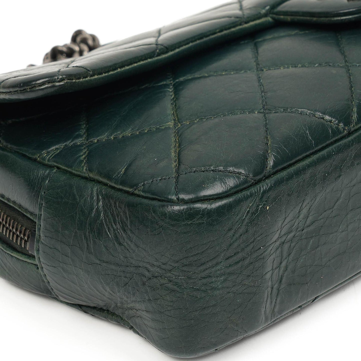 Chanel Medium Single Flap Bag Due Farbe Grün Gequiltetes Glänzendes Kalbsleder Ruthenium-Beschläge