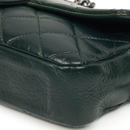 Chanel Medium Single Flap Bag Due Farbe Grün Gequiltetes Glänzendes Kalbsleder Ruthenium-Beschläge