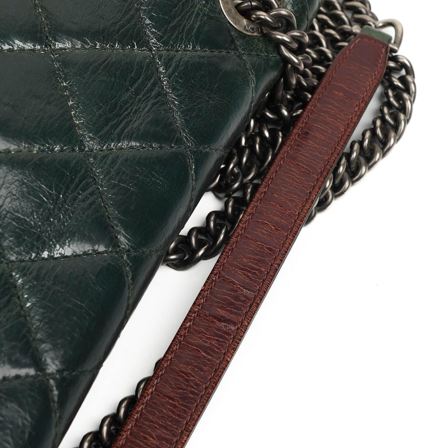 Chanel Medium Single Flap Bag Due Farbe Grün Gequiltetes Glänzendes Kalbsleder Ruthenium-Beschläge