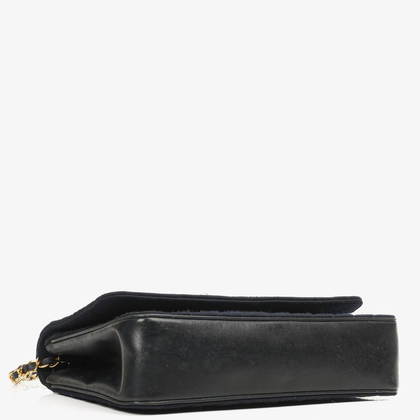 Chanel Mittlere Einzelklappen Tasche aus marineblauem diagonal gestepptem Jersey und Leder mit 24K vergoldeten Beschlägen