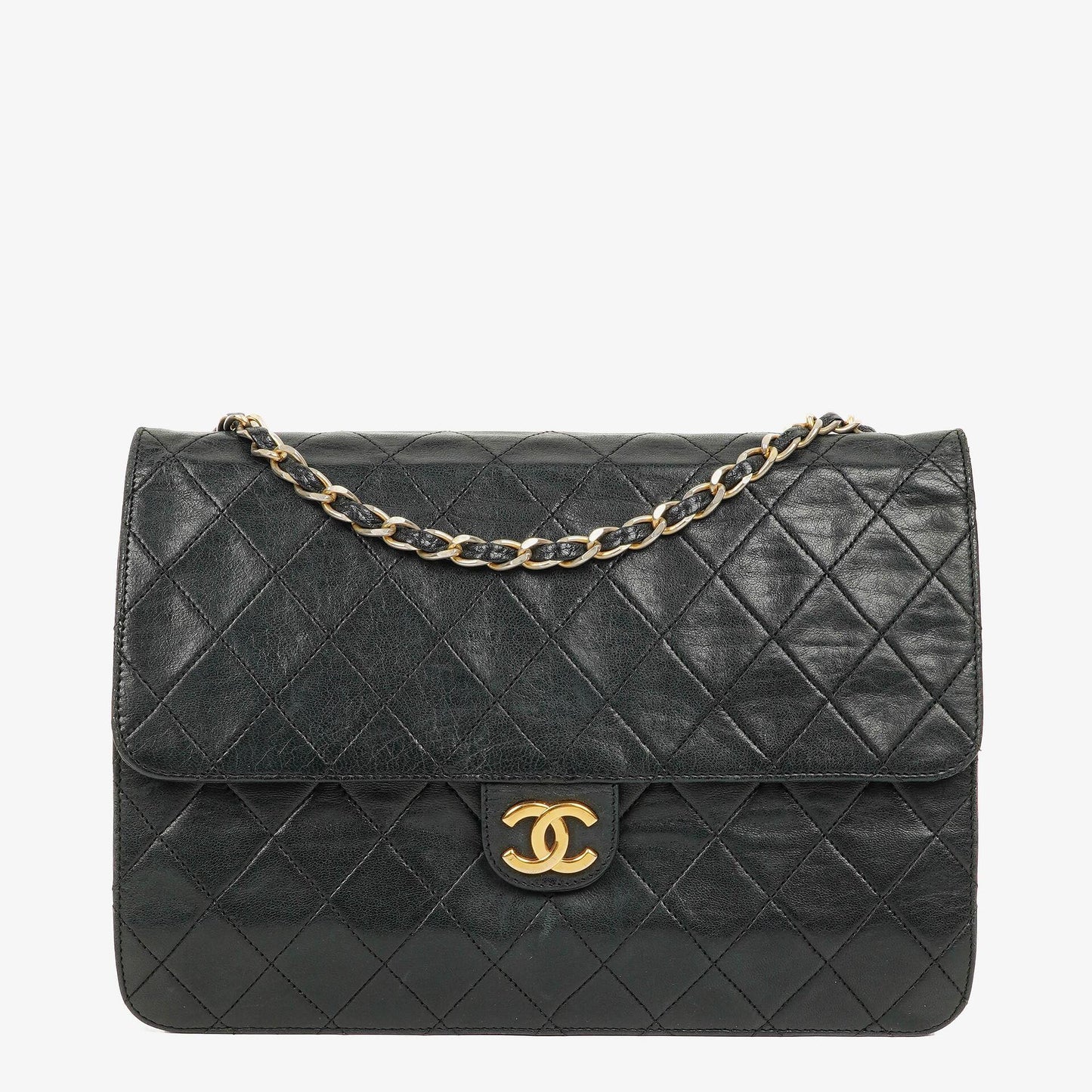 Chanel Medium Classic Single Flap Bag aus schwarzem gestepptem Lammleder mit 24K vergoldeter Hardware