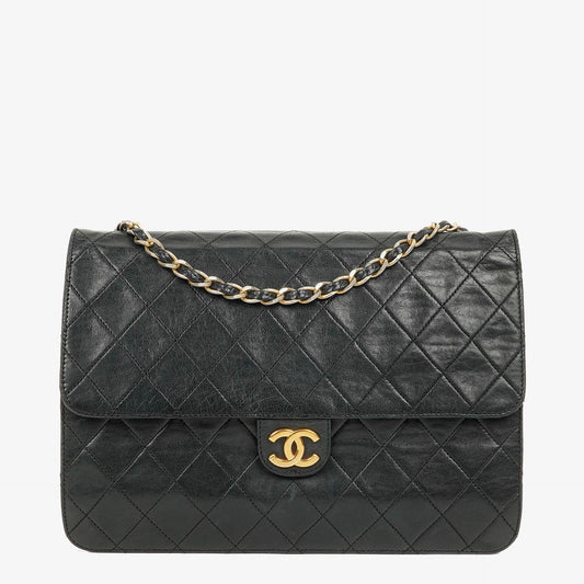 Chanel Medium Classic Single Flap Bag aus schwarzem gestepptem Lammleder mit 24K vergoldeter Hardware
