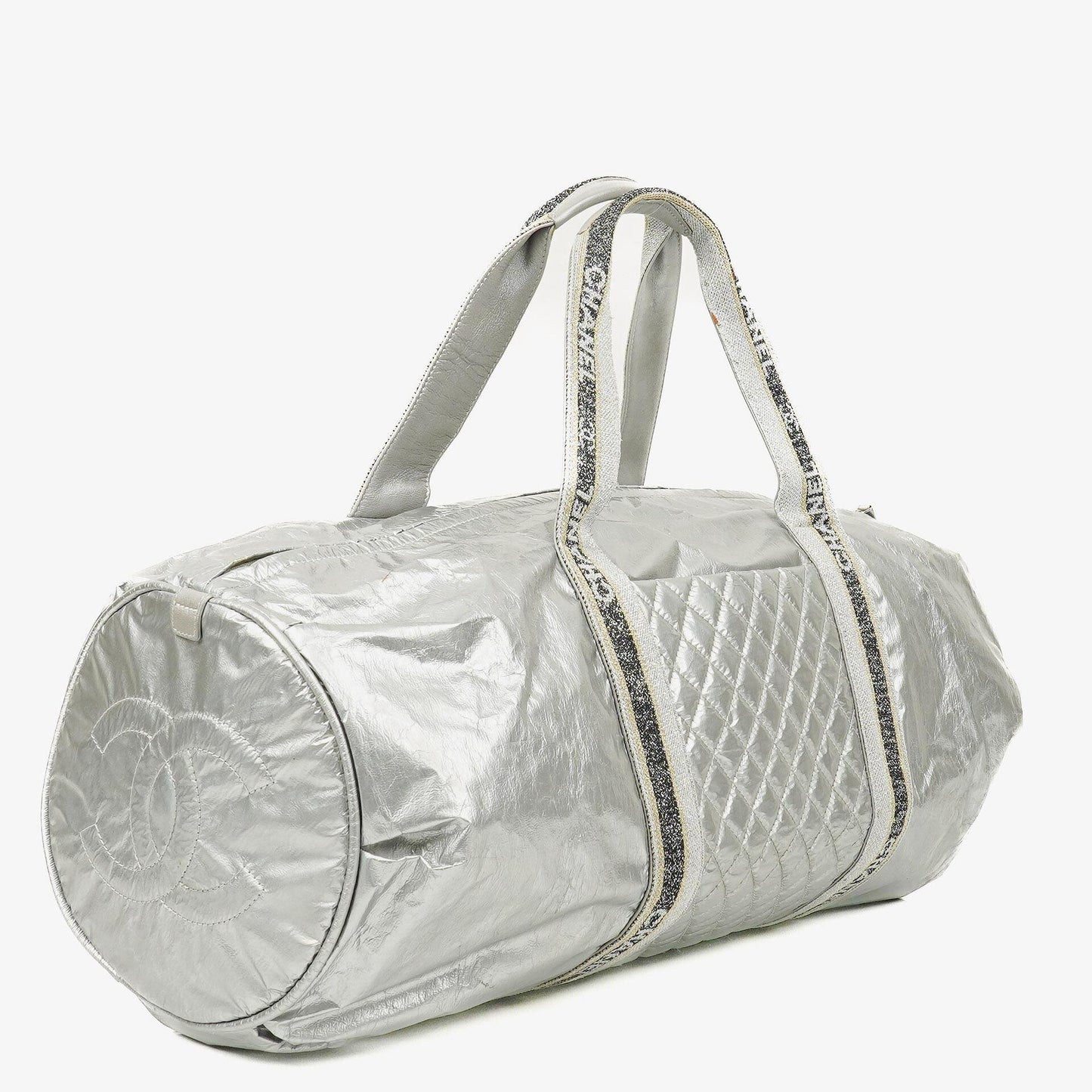 Chanel Boston Bag aus metallischem gestepptem Nylon