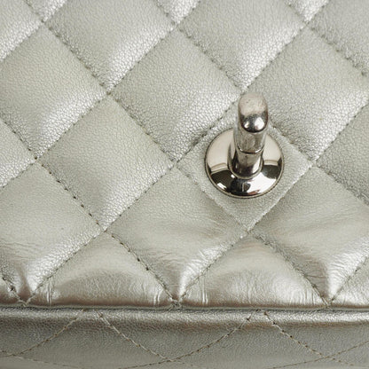 Chanel Mini Rectangular Single Flap Tasche aus metallisch silbernem gestepptem Lammleder mit silberfarbener Hardware