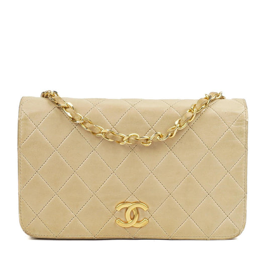 Chanel Mini Classic Beige Gepolstertes Lammleder Geldbörse mit Vollklappe und Kette WOC mit 24K vergoldeter Hardware