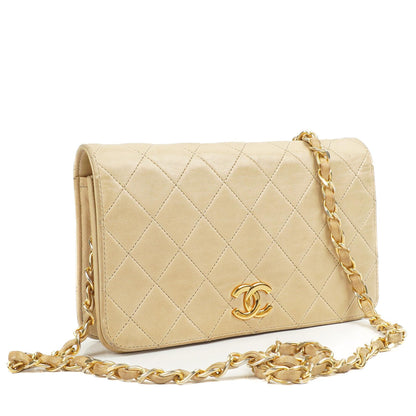 Chanel Mini Classic Beige Gepolstertes Lammleder Geldbörse mit Vollklappe und Kette WOC mit 24K vergoldeter Hardware