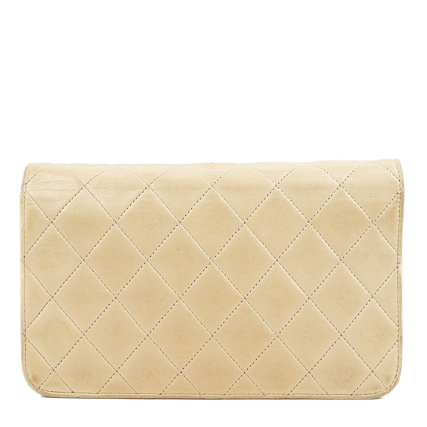Chanel Mini Classic Beige Gepolstertes Lammleder Geldbörse mit Vollklappe und Kette WOC mit 24K vergoldeter Hardware