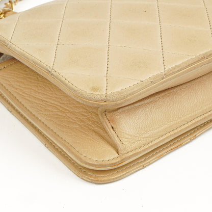 Chanel Mini Classic Beige Gepolstertes Lammleder Geldbörse mit Vollklappe und Kette WOC mit 24K vergoldeter Hardware