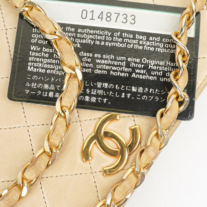Chanel Mini Classic Beige Gepolstertes Lammleder Geldbörse mit Vollklappe und Kette WOC mit 24K vergoldeter Hardware