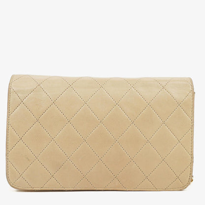 Chanel Mini Classic Beige Gequiltetes Lammleder Geldbörse mit Vollklappe und Kette WOC mit 24K vergoldeter Hardware