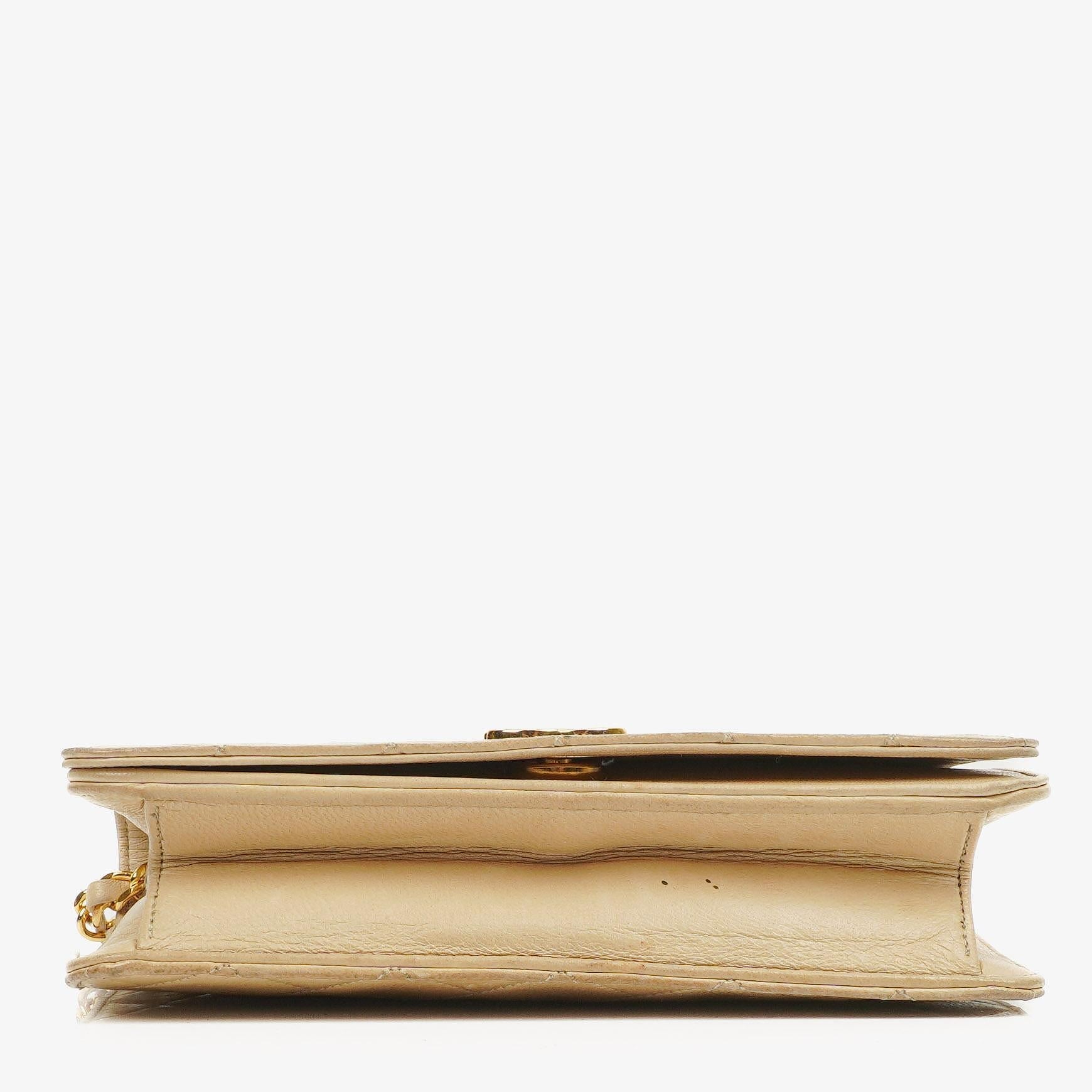 Chanel Mini Classic Beige Gequiltetes Lammleder Geldbörse mit Vollklappe und Kette WOC mit 24K vergoldeter Hardware