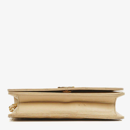 Chanel Mini Classic Beige Gequiltetes Lammleder Geldbörse mit Vollklappe und Kette WOC mit 24K vergoldeter Hardware