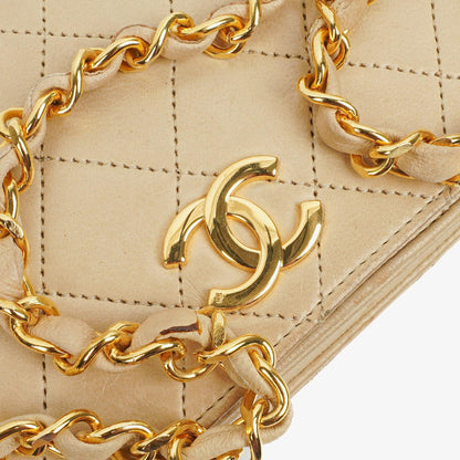 Chanel Mini Classic Beige Gequiltetes Lammleder Geldbörse mit Vollklappe und Kette WOC mit 24K vergoldeter Hardware