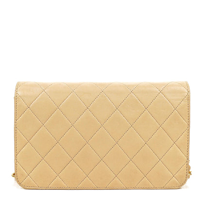 Chanel Mini Classic WOC Full Flap Geldbörse mit Kette aus beigem gestepptem Lammleder mit 24K vergoldeter Hardware