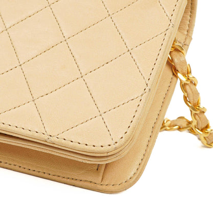 Chanel Mini Classic WOC Full Flap Geldbörse mit Kette aus beigem gestepptem Lammleder mit 24K vergoldeter Hardware