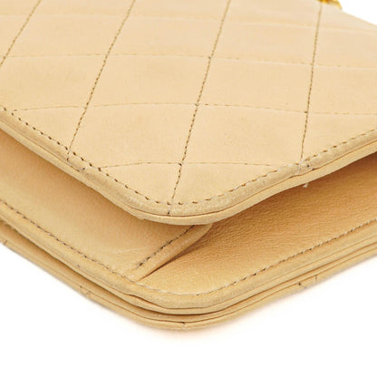 Chanel Mini Classic WOC Full Flap Geldbörse mit Kette aus beigem gestepptem Lammleder mit 24K vergoldeter Hardware