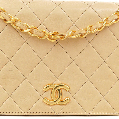Chanel Mini Classic WOC Full Flap Geldbörse mit Kette aus beigem gestepptem Lammleder mit 24K vergoldeter Hardware