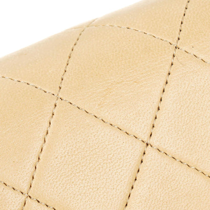 Chanel Mini Classic WOC Full Flap Geldbörse mit Kette aus beigem gestepptem Lammleder mit 24K vergoldeter Hardware