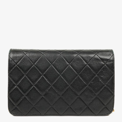 Chanel Mini Classic Full Flap Wallet on Chain aus schwarzem gestepptem Lammleder mit 24K vergoldeter Hardware