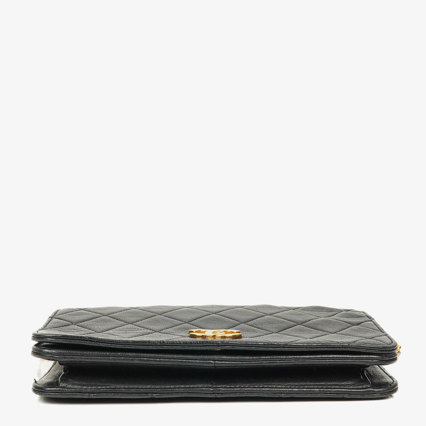 Chanel Mini Classic Full Flap Wallet on Chain aus schwarzem gestepptem Lammleder mit 24K vergoldeter Hardware
