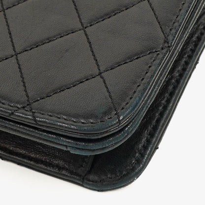Chanel Mini Classic Full Flap Wallet on Chain WOC aus schwarzem gestepptem Lammleder mit 24K vergoldeter Hardware