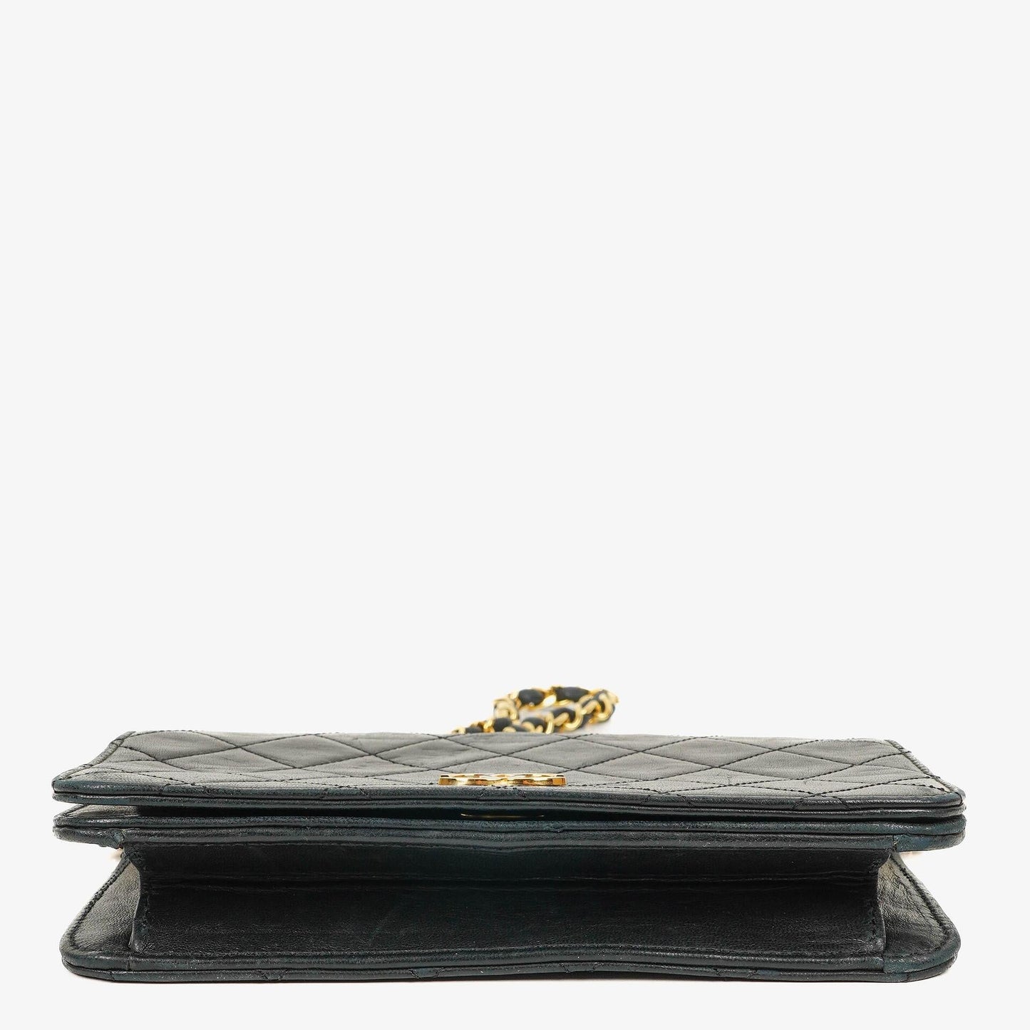 Chanel Mini Classic Full Flap Wallet on Chain WOC aus schwarzem gestepptem Lammleder mit 24K vergoldeter Hardware