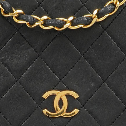 Chanel Mini Classic Full Flap Wallet on Chain WOC aus schwarzem gestepptem Lammleder mit 24K vergoldeter Hardware