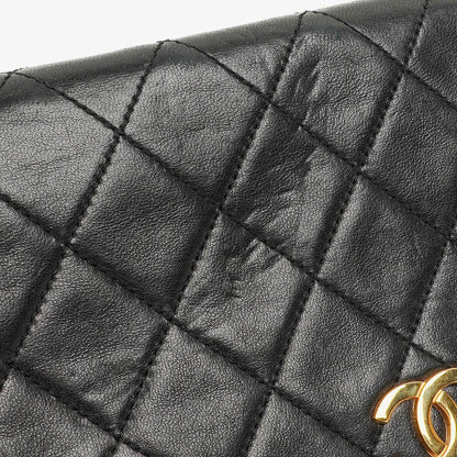 Chanel Mini Classic Full Flap Wallet on Chain WOC aus schwarzem gestepptem Lammleder mit 24K vergoldeter Hardware