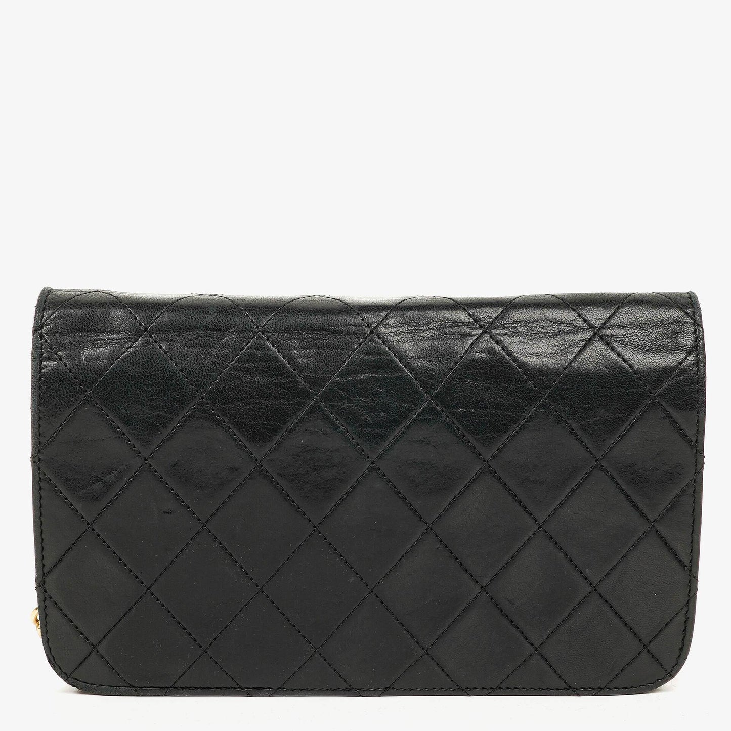 Chanel Mini Classic WOC Full Flap Geldbörse mit Kette aus schwarzem gestepptem Lammleder mit 24K vergoldeter Hardware