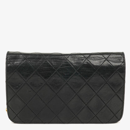 Chanel Mini Classic WOC Full Flap Geldbörse mit Kette aus schwarzem gestepptem Lammleder mit 24K vergoldeter Hardware