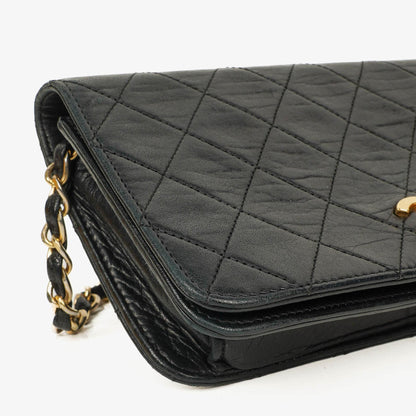 Chanel Mini Classic WOC Full Flap Geldbörse mit Kette aus schwarzem gestepptem Lammleder mit 24K vergoldeter Hardware