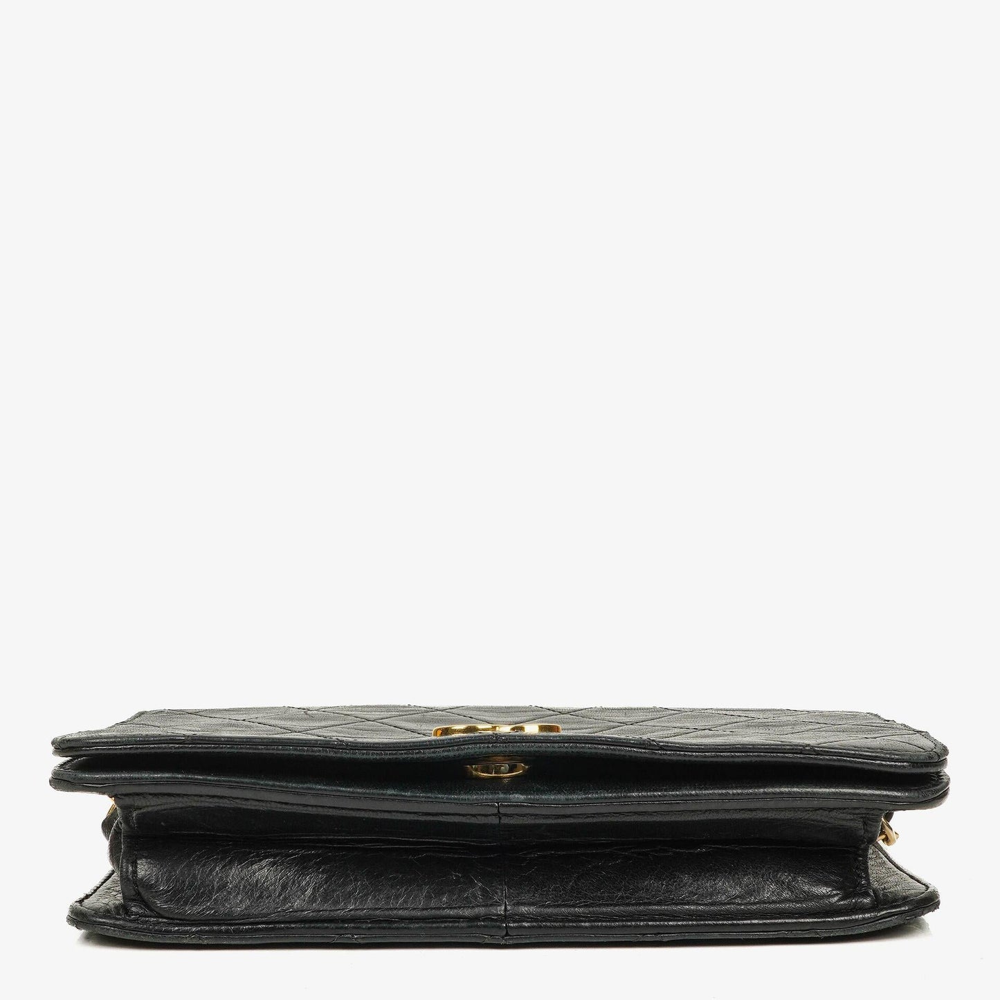 Chanel Mini Classic WOC Full Flap Geldbörse mit Kette aus schwarzem gestepptem Lammleder mit 24K vergoldeter Hardware