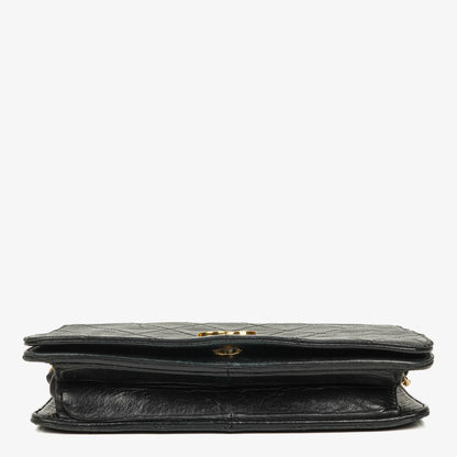 Chanel Mini Classic WOC Full Flap Geldbörse mit Kette aus schwarzem gestepptem Lammleder mit 24K vergoldeter Hardware