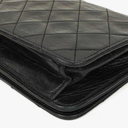 Chanel Mini Classic WOC Full Flap Geldbörse mit Kette aus schwarzem gestepptem Lammleder mit 24K vergoldeter Hardware