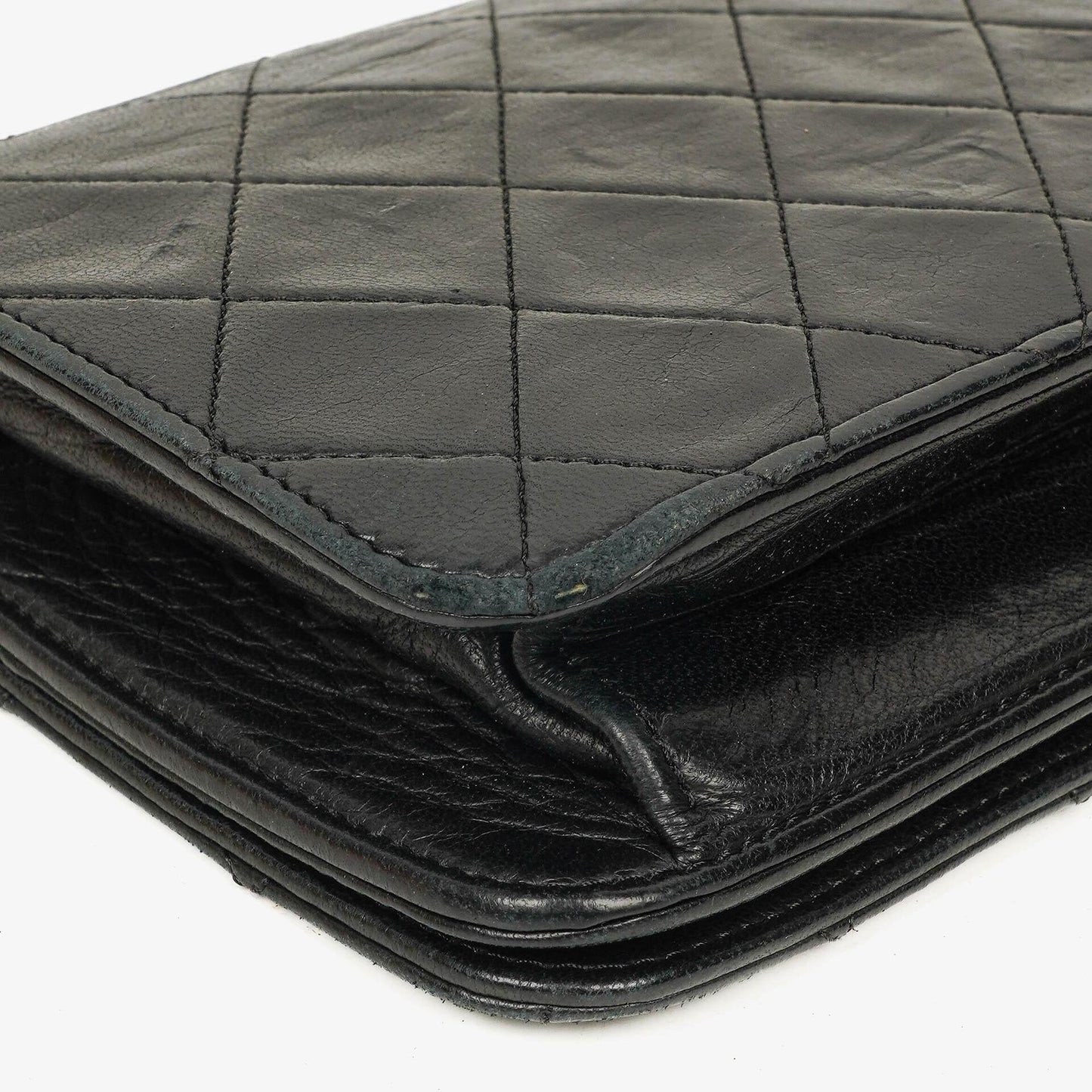 Chanel Mini Classic WOC Full Flap Geldbörse mit Kette aus schwarzem gestepptem Lammleder mit 24K vergoldeter Hardware