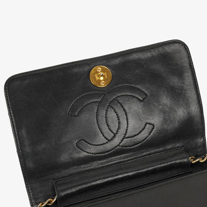 Chanel Mini Classic WOC Full Flap Geldbörse mit Kette aus schwarzem gestepptem Lammleder mit 24K vergoldeter Hardware