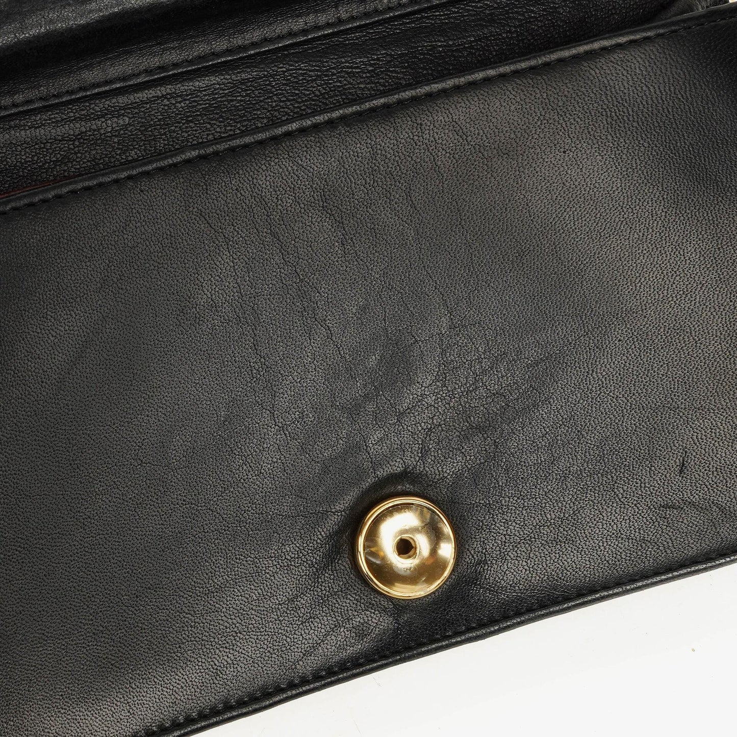 Chanel Mini Classic WOC Full Flap Geldbörse mit Kette aus schwarzem gestepptem Lammleder mit 24K vergoldeter Hardware