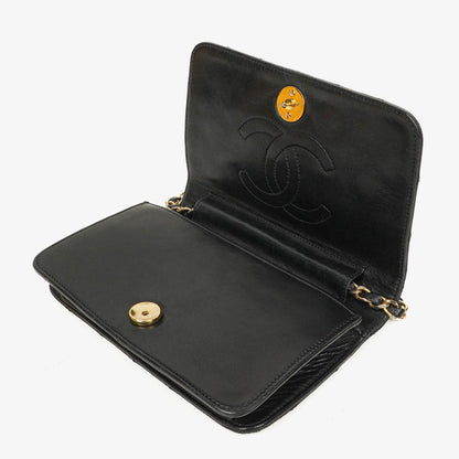 Chanel Mini Classic WOC Full Flap Geldbörse mit Kette aus schwarzem gestepptem Lammleder mit 24K vergoldeter Hardware