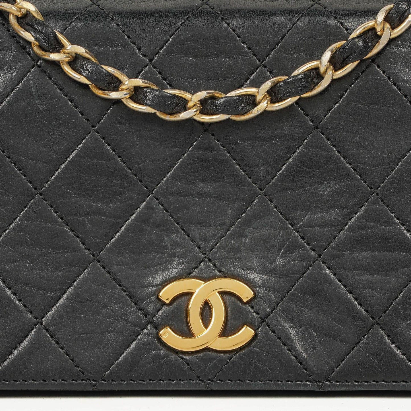 Chanel Mini Classic WOC Full Flap Geldbörse mit Kette aus schwarzem gestepptem Lammleder mit 24K vergoldeter Hardware