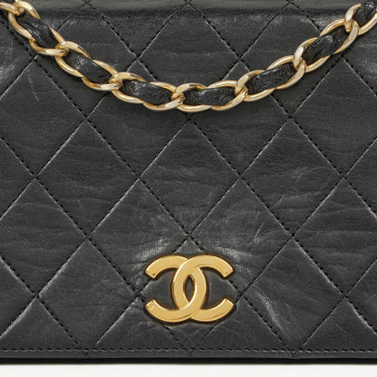 Chanel Mini Classic WOC Full Flap Geldbörse mit Kette aus schwarzem gestepptem Lammleder mit 24K vergoldeter Hardware